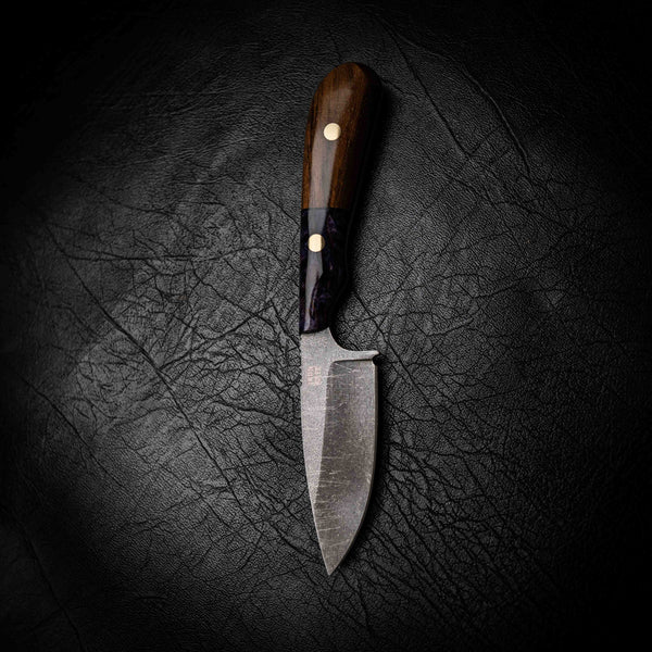Ergo Skinner — Purple Dyed Birch & Stabilised Walnut