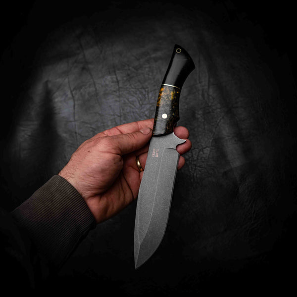 Small Bowie — Yellow Fire Curly Birch & African Blackwood