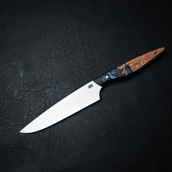 Small Chef Knife – Golden Amboyna Burl & Blue Epoxy Hybrid