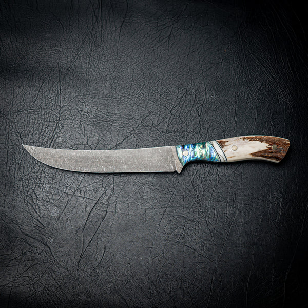 Breaker Knife – Deer Antler, White Trustone & Abalone Shell