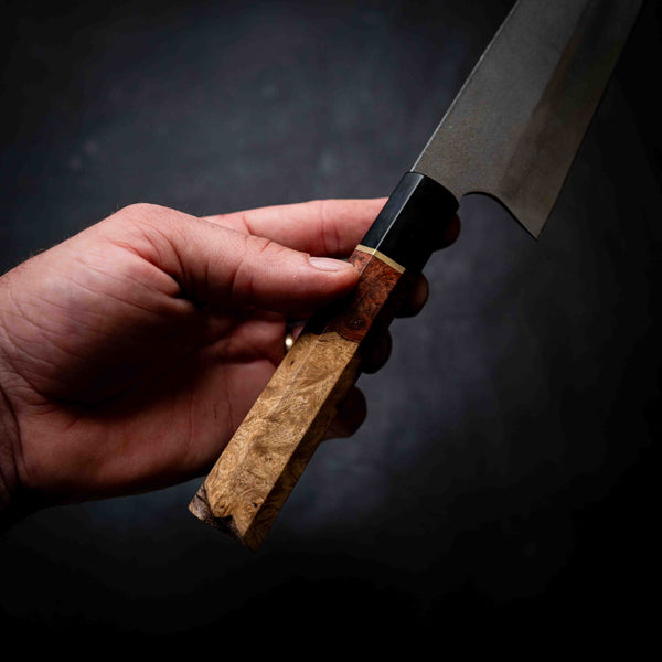 Tanto Kitchen Knife — Amboyna Burl & Ebony Wa Handle