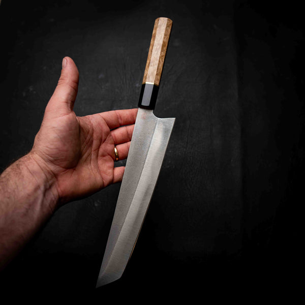Tanto Kitchen Knife — Curly Myrtle & Ebony Wa Handle