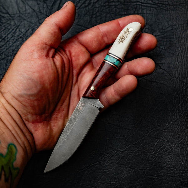 The Ringer — Red Mallee Burl, Aqua TruStone & Deer Antler