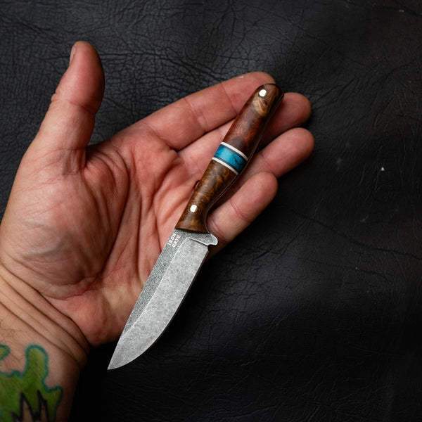 The Ringer — Red Mallee Burl, York Gum Burl, Blue Trustone & White G10