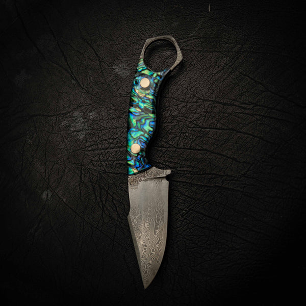 Mini Hunter — Damascus & Abalone — Alternate view | Iron Gate Knives