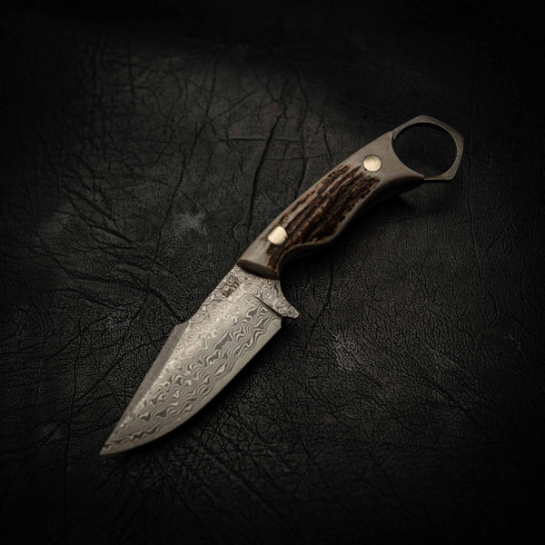 Mini Hunter — Damascus & Deer Antler — Iron Gate Knives | Handmade in Australia