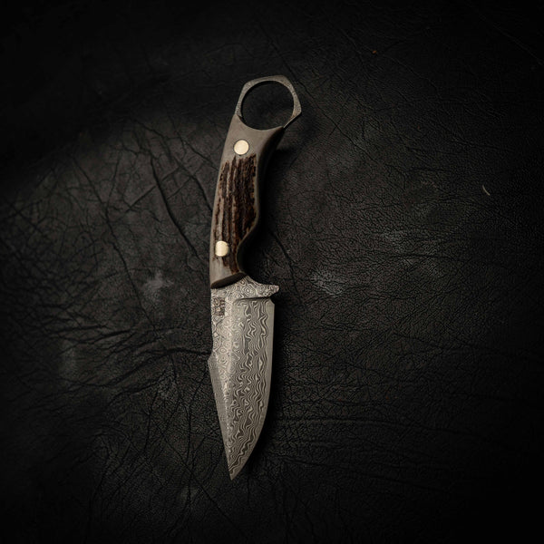 Mini Hunter — Damascus & Deer Antler — Alternate view | Iron Gate Knives