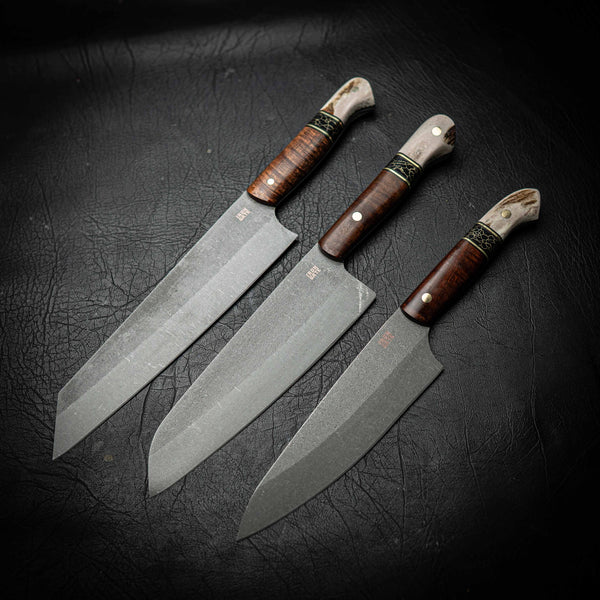 Pre-Order — Kitchen Set 3-Piece – Stonewashed N690 | Tasmanian Blackwood, TruStone & Fallow Deer Antler