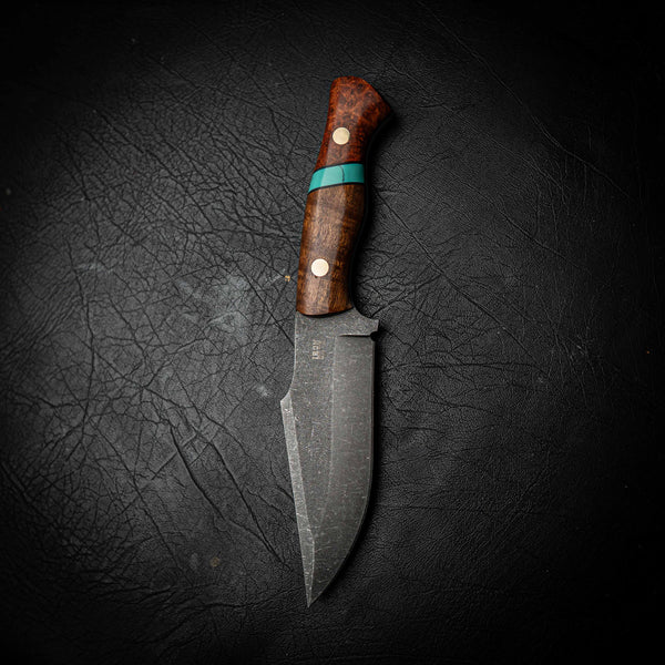 Wide Hunter – N690 | Amboyna Burl, Aqua TruStone & Tassie Blackwood