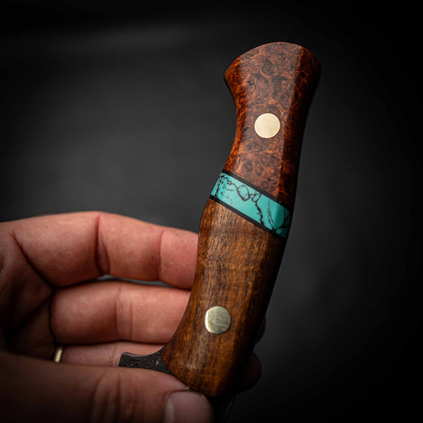 Wide Hunter – N690 | Amboyna Burl, Aqua TruStone & Tassie Blackwood