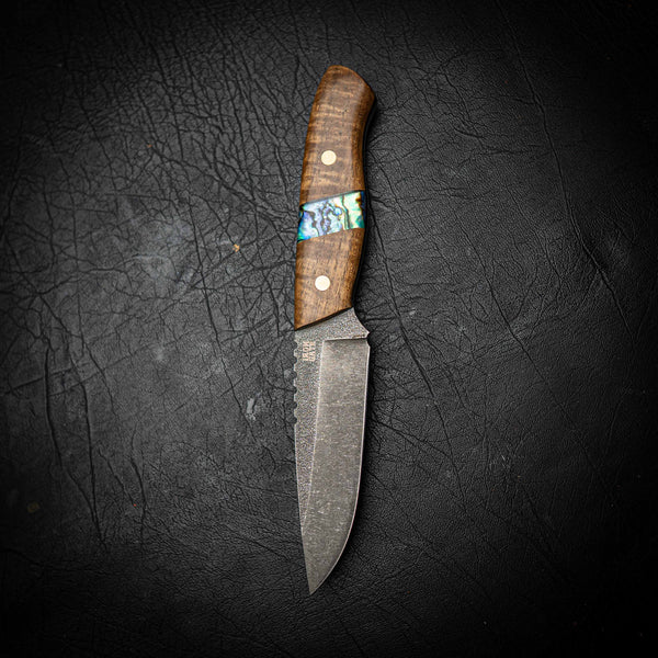Bushcraft – N690 Stonewashed | Stabilised Acacia & Abalone (Pāua) Shell