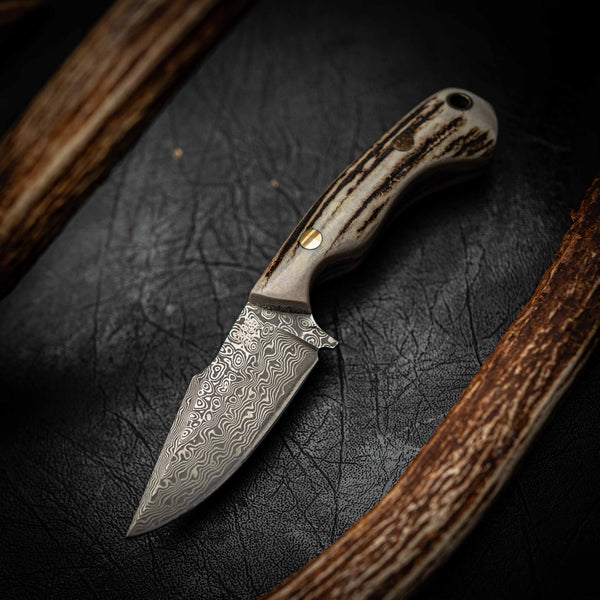Damascus Mini Hunter – Stainless Damascus | Full Fallow Deer Antler Handle