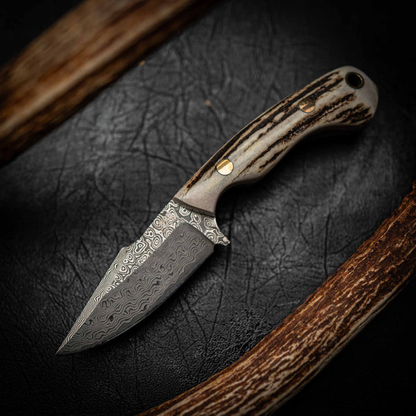 Damascus Mini Hunter – Stainless Damascus | Full Fallow Deer Antler Handle