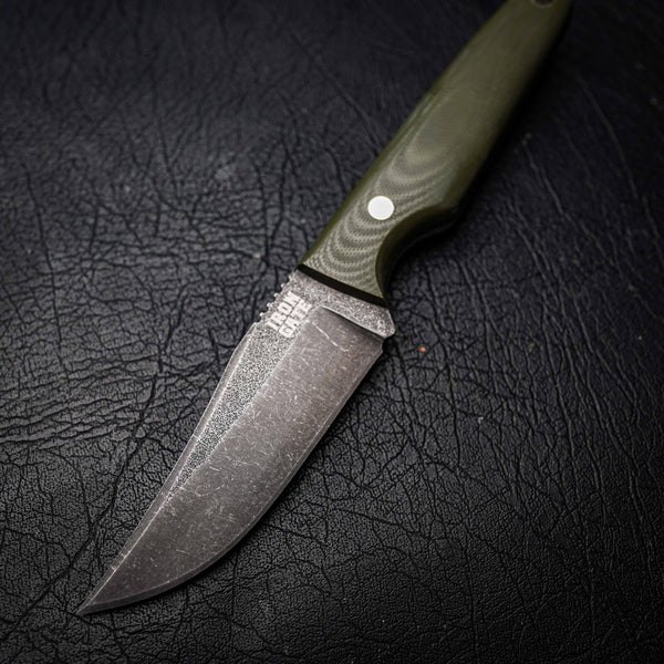 Scout – N690 Steel, Stonewashed Finish, Olive Green G10
