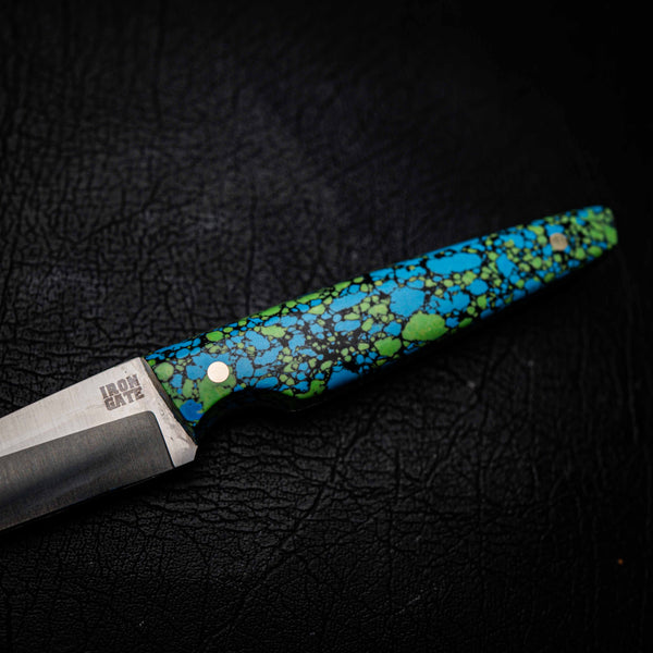 Wharncliffe – Elmax Steel, Satin Finish, Blue & Green Restone