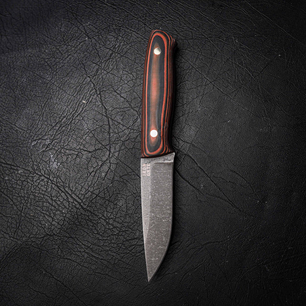 Bushcraft – N690 Steel, Stonewashed Finish, Layered Orange & Black G10
