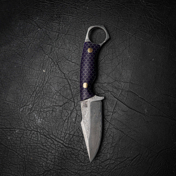 Mini Hunter – Stainless Damascus, Purple C-Tek Handle
