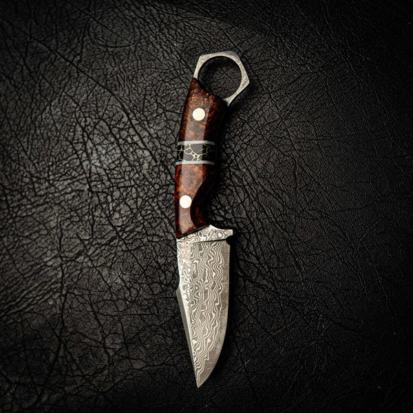 Damascus Mini Hunter – Honduran Rosewood & Trustone Inlay