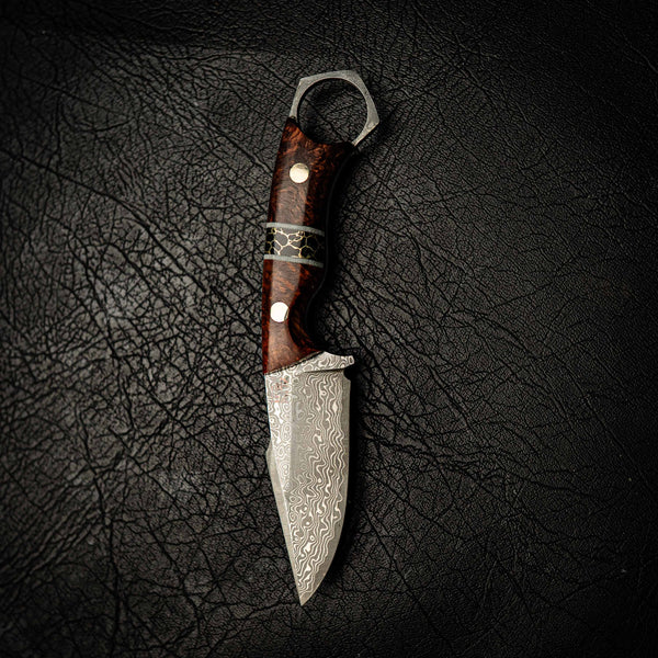 Damascus Mini Hunter – Honduran Rosewood & Trustone Inlay