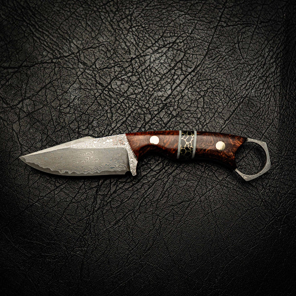 Damascus Mini Hunter – Honduran Rosewood & Trustone Inlay