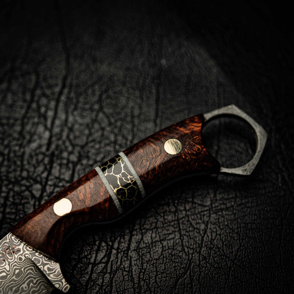 Damascus Mini Hunter – Honduran Rosewood & Trustone Inlay