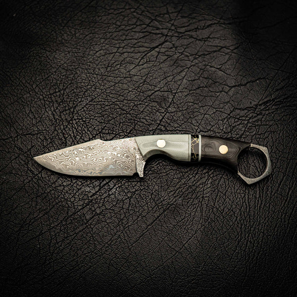 Damascus Mini Hunter – Ivory G10, TruStone & Marbled Carbon Fiber