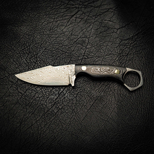 Damascus Mini Hunter – Full Marbled Carbon Fib