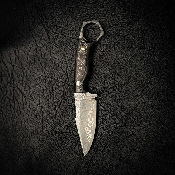 Damascus Mini Hunter – Full Marbled Carbon Fib