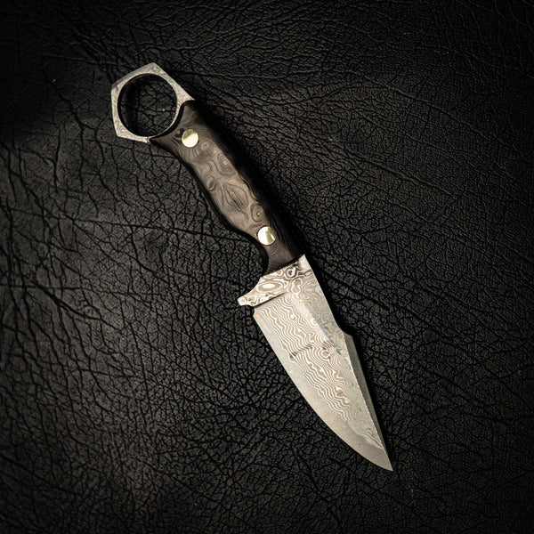 Damascus Mini Hunter – Marbled Carbon Fiber
