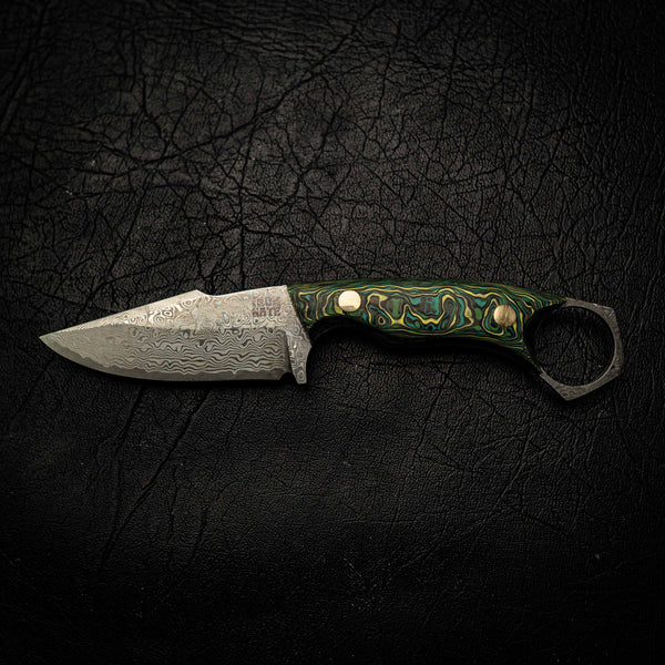Damascus Mini Hunter – Carbon Fiber (Green & Yellow)