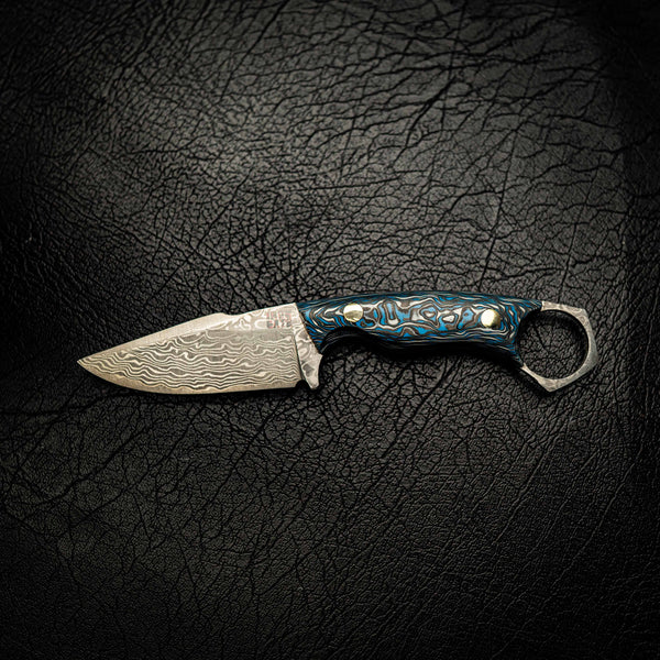 Damascus Mini Hunter – Carbon Fiber Damascus Pattern (Blue)