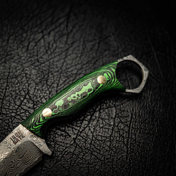 Damascus Mini Hunter – Carbon Fiber Damascus Pattern (Neon Green)
