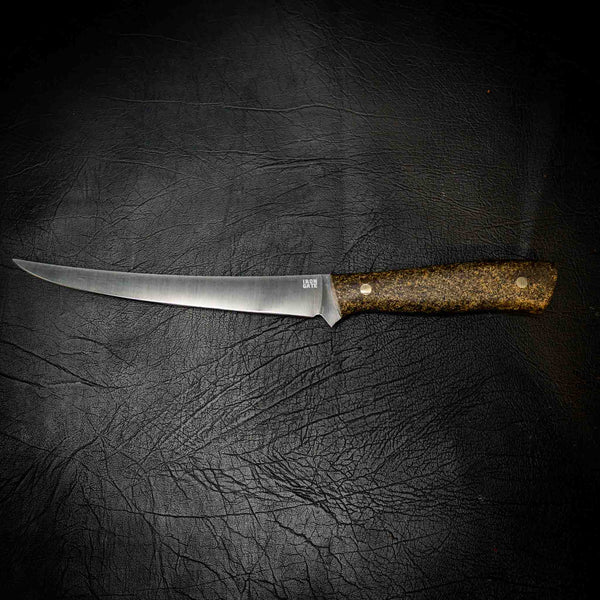 Iron Gate Mako 12C27 dive and fillet knife, Brass and Black Grip-Tec handle