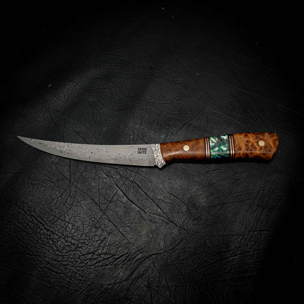 Damascus Mako — York Gum Burl & Abalone