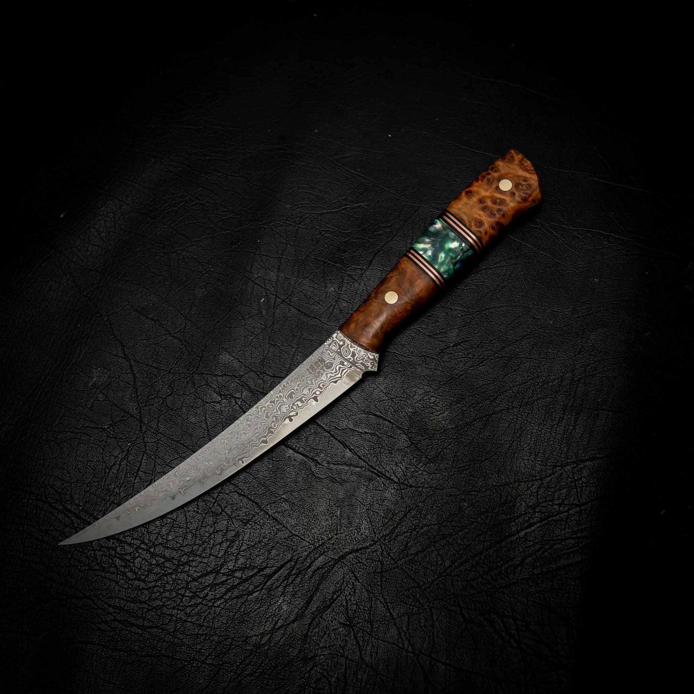 Damascus Mako — York Gum Burl & Abalone