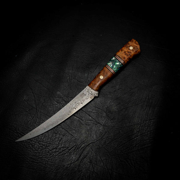 Damascus Mako — York Gum Burl & Abalone