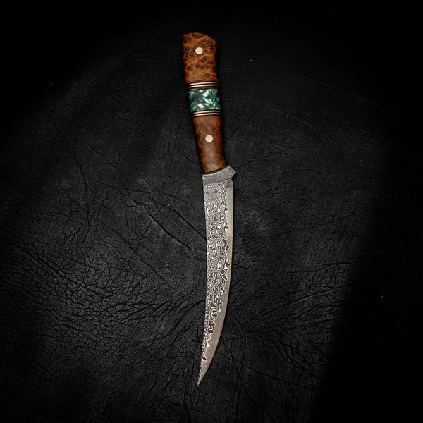 Damascus Mako — York Gum Burl & Abalone