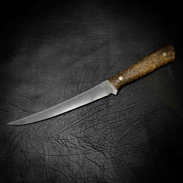 Iron Gate Mako 12C27 dive and fillet knife, Brass and Black Grip-Tec handle
