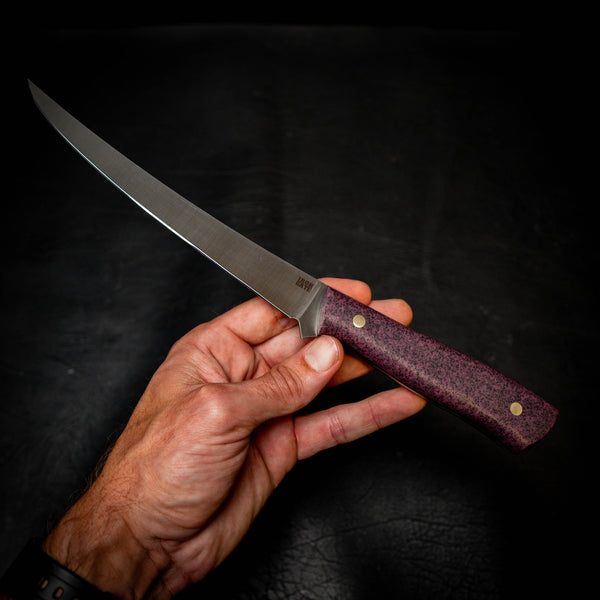 Iron Gate Mako 12C27 dive and fillet knife, Purple Grip-Tec handle