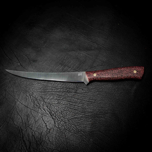 Iron Gate Mako 12C27 dive and fillet knife, Strawberry Glow Grip-Tec handle