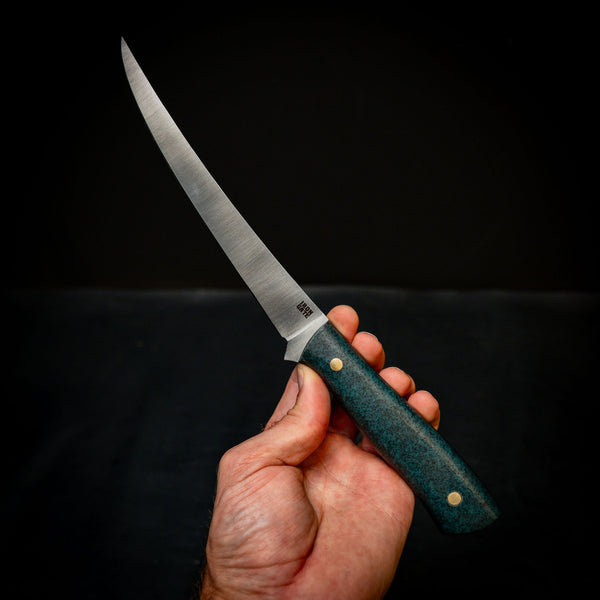 Iron Gate Mako 12C27 dive and fillet knife, Classic Blue Grip-Tec handle