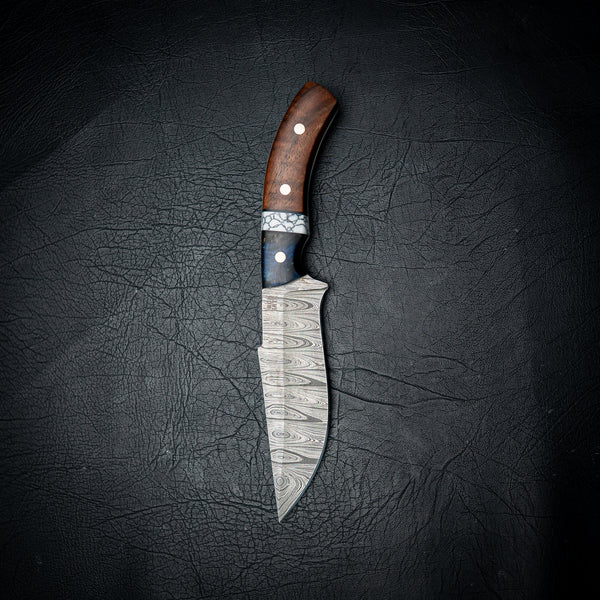 Hunter — Ladder Damascus / Blue Maple, White Trustone & Redgum