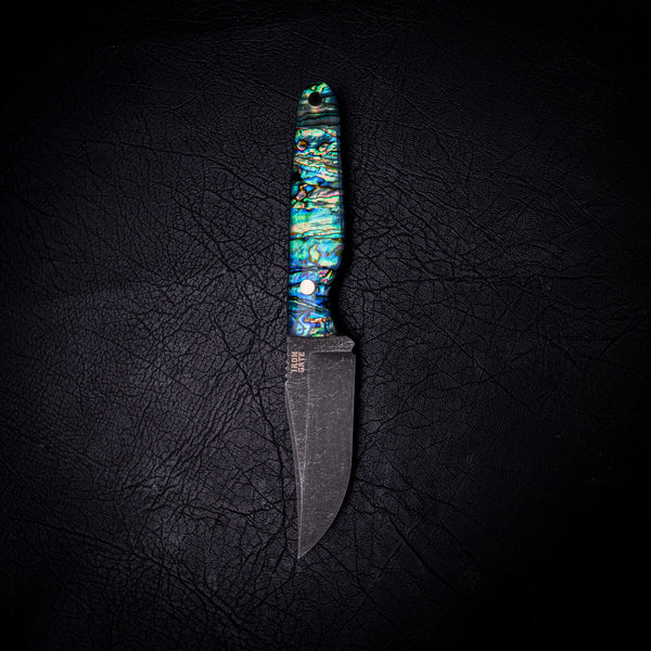 Field Scout — N690 Dark Stonewashed / Natural Abalone Shell  Built for adventure. Finished with finesse.