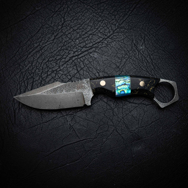 Mini Hunter – Black & Gold ResStone w/ Abalone Inlay (Stonewashed)