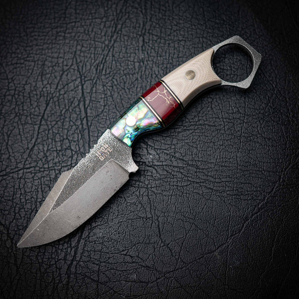 Mini Hunter – Bone Micarta, Trustone & Abalone Shell (Stonewashed)
