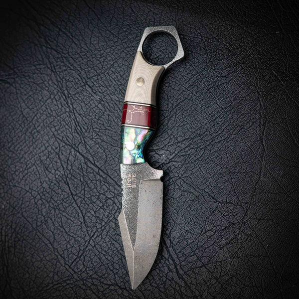 Mini Hunter – Bone Micarta, Trustone & Abalone Shell (Stonewashed)