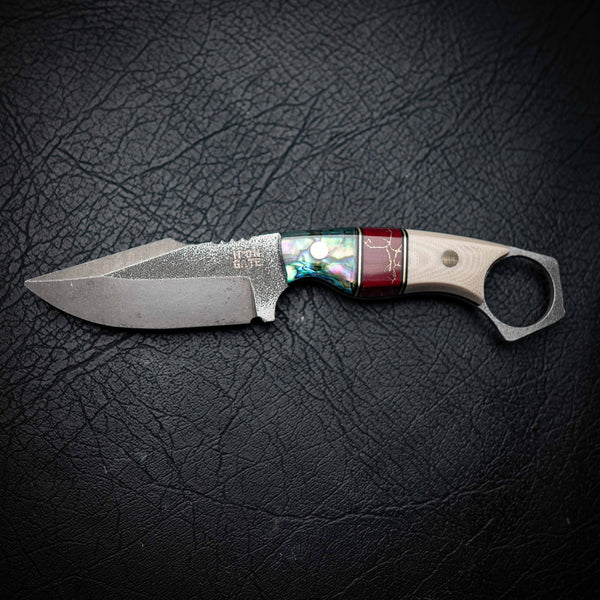 Mini Hunter – Bone Micarta, Trustone & Abalone Shell (Stonewashed)