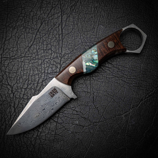 Mini Hunter – Ringed Gidgee & Abalone Inlay (Damascus)