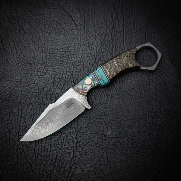 Mini Hunter – Abalone Shell, Trustone & Stabilised Pagoda Wood (Damascus)