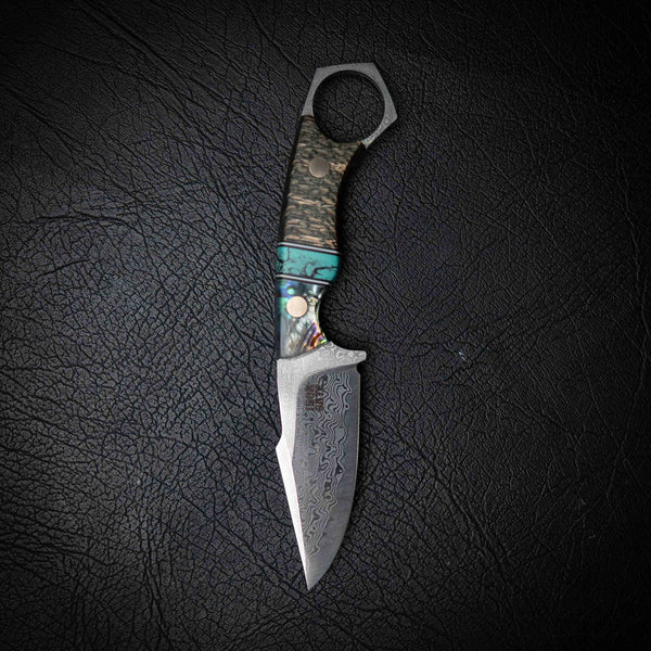 Mini Hunter – Abalone Shell, Trustone & Stabilised Pagoda Wood (Damascus)